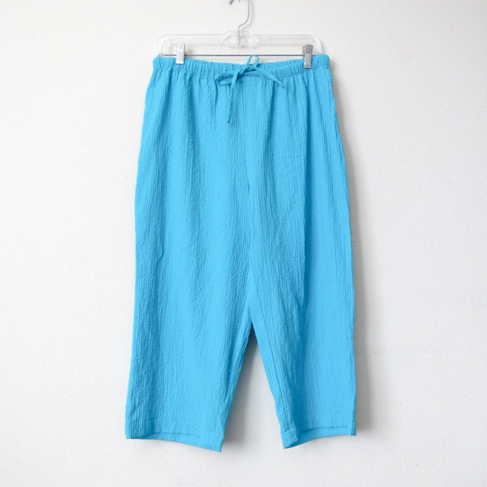 Vintage Cropped Textured Lounge Pants in Blue Stretchy Pants